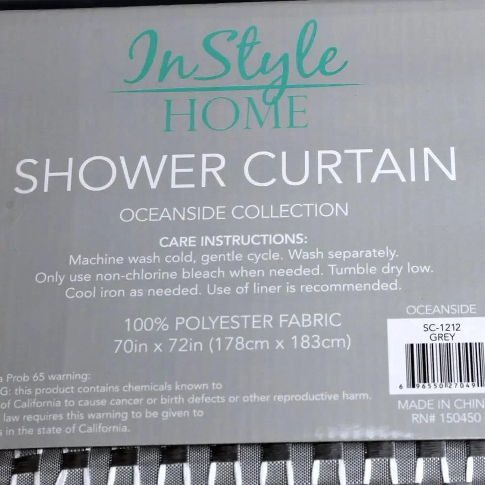 In Style Home Fabric Shower Curtain Basket Weave Oceanside Silver Gray Shimmer